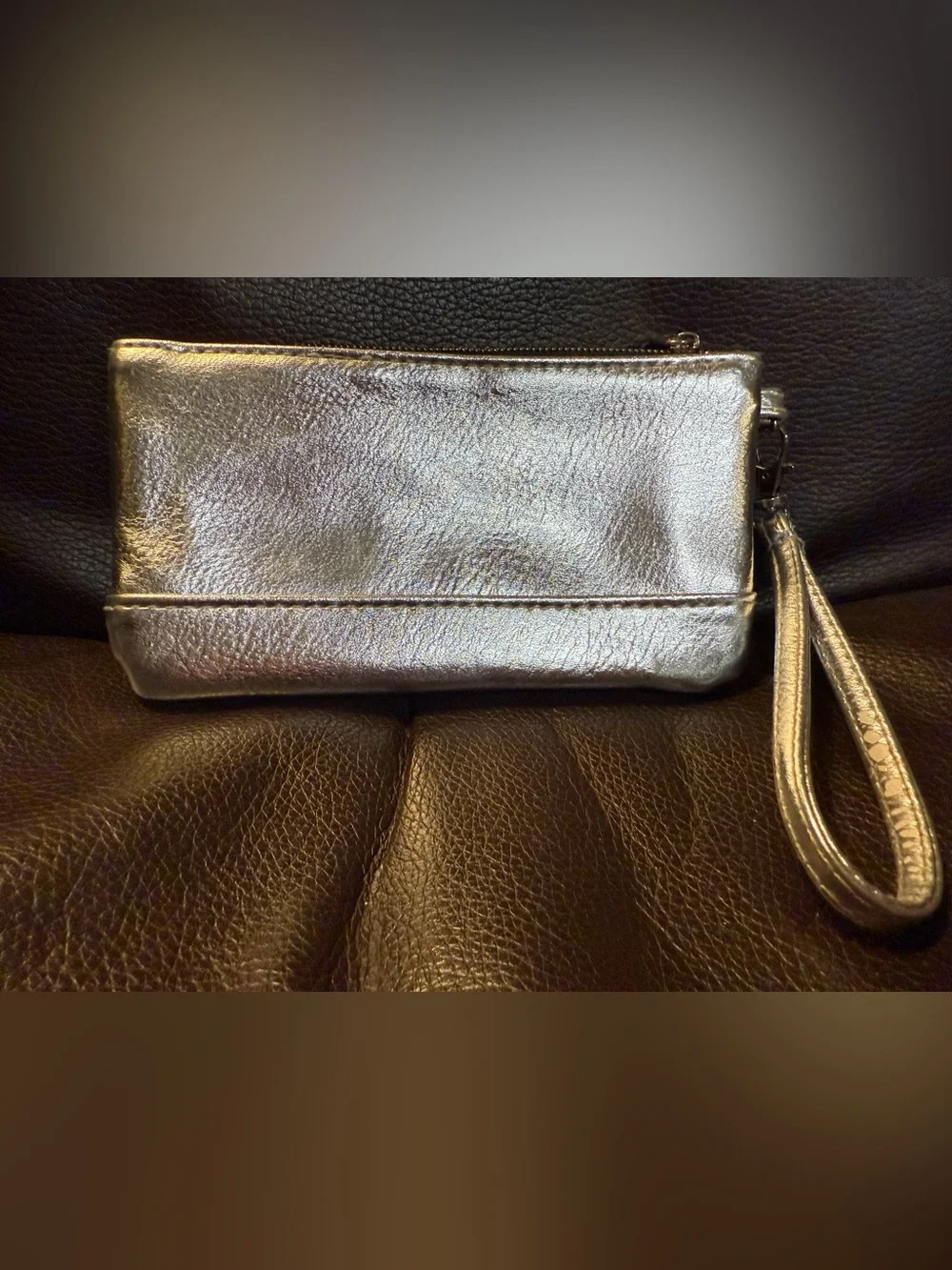 Adrienne Vittadini Metallic Silver Wristlet Clutch